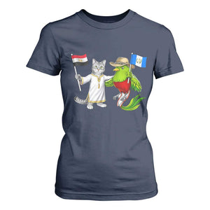 Egypt and Guatemala Friendship Heritage Pride T Shirt For Women Cute Cat and Quetzal Holding Flag