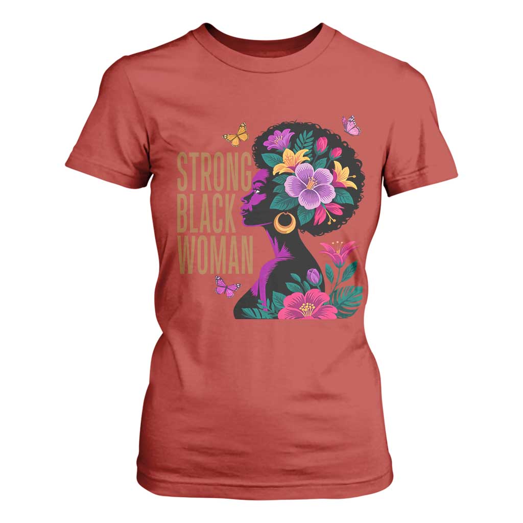Strong Black Woman Floral Afro T Shirt For Women Empowering Black Queen Pride Celebrating Melanin and Strength