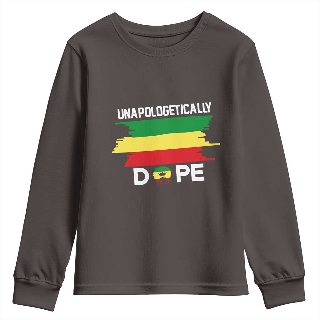 Black History Month Youth Long Sleeve Shirt Unapologetically Dope Melanin Afro Black Pride