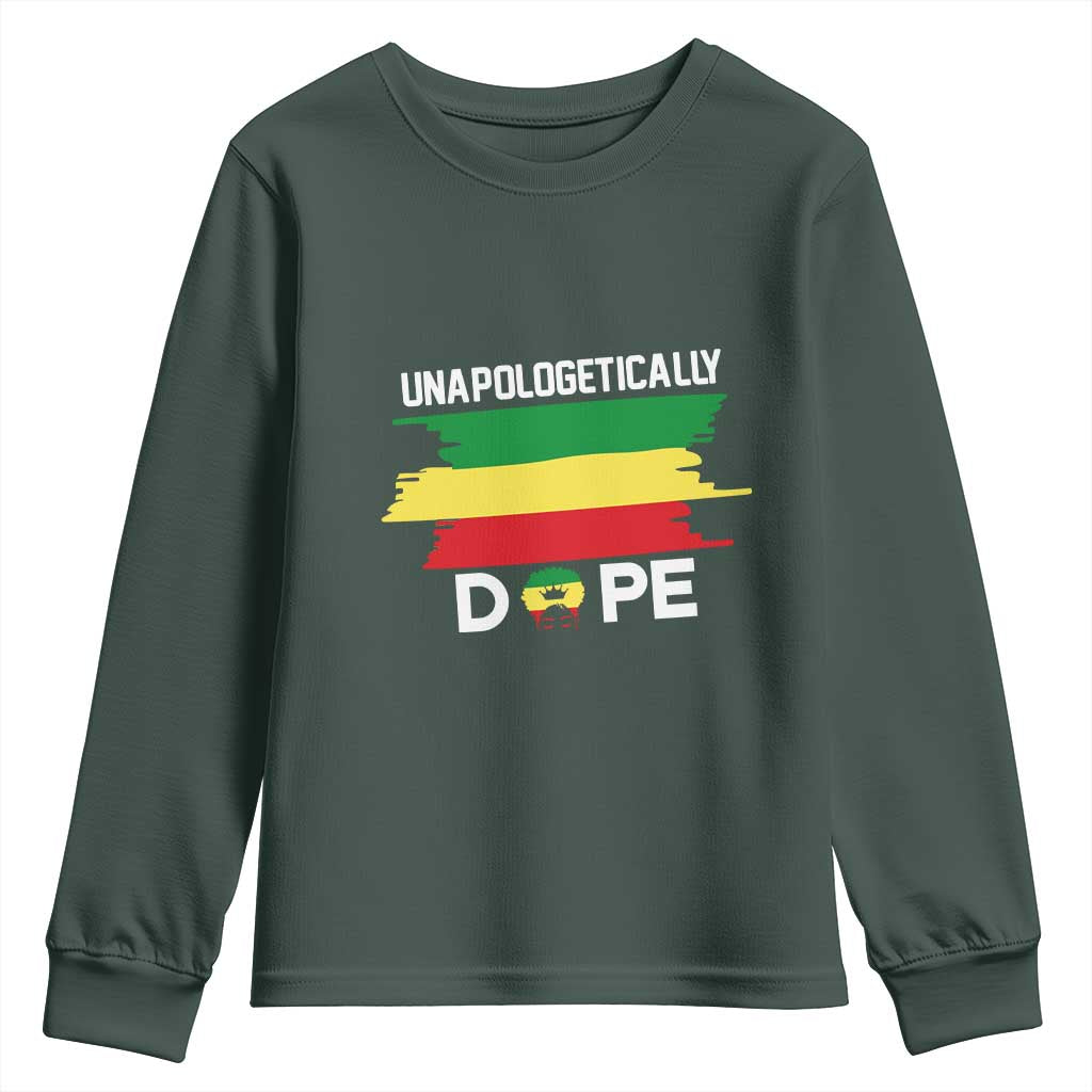 Black History Month Youth Long Sleeve Shirt Unapologetically Dope Melanin Afro Black Pride