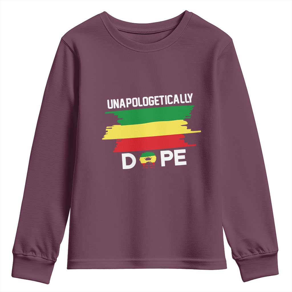 Black History Month Youth Long Sleeve Shirt Unapologetically Dope Melanin Afro Black Pride