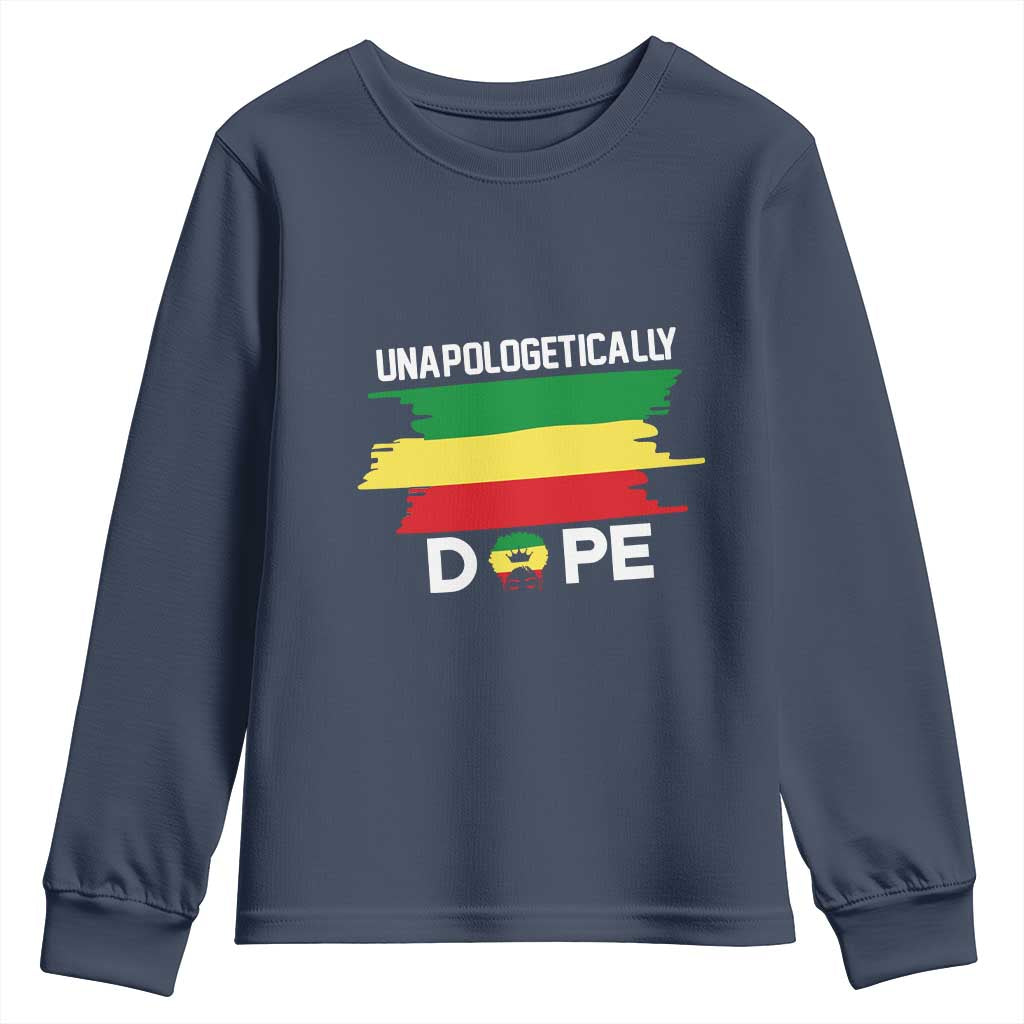 Black History Month Youth Long Sleeve Shirt Unapologetically Dope Melanin Afro Black Pride