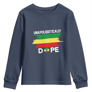 Black History Month Youth Long Sleeve Shirt Unapologetically Dope Melanin Afro Black Pride