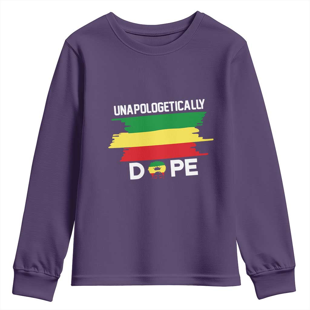 Black History Month Youth Long Sleeve Shirt Unapologetically Dope Melanin Afro Black Pride