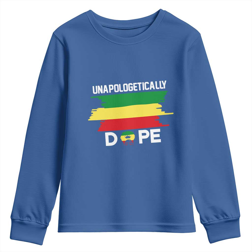 Black History Month Youth Long Sleeve Shirt Unapologetically Dope Melanin Afro Black Pride