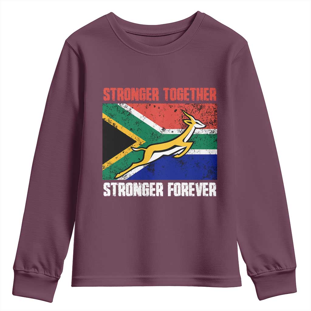 South Africa Rugby Springboks Youth Long Sleeve Shirt Stronger Together Stronger Forever Go Bokke