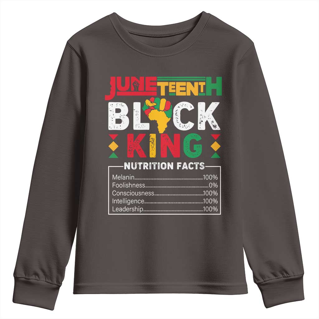 Funny Black King Nutrition Facts Youth Long Sleeve Shirt African American
