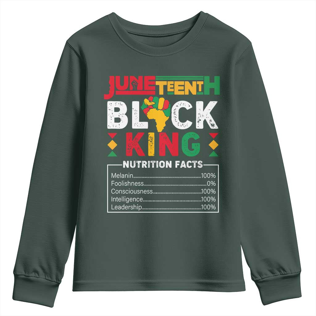 Funny Black King Nutrition Facts Youth Long Sleeve Shirt African American