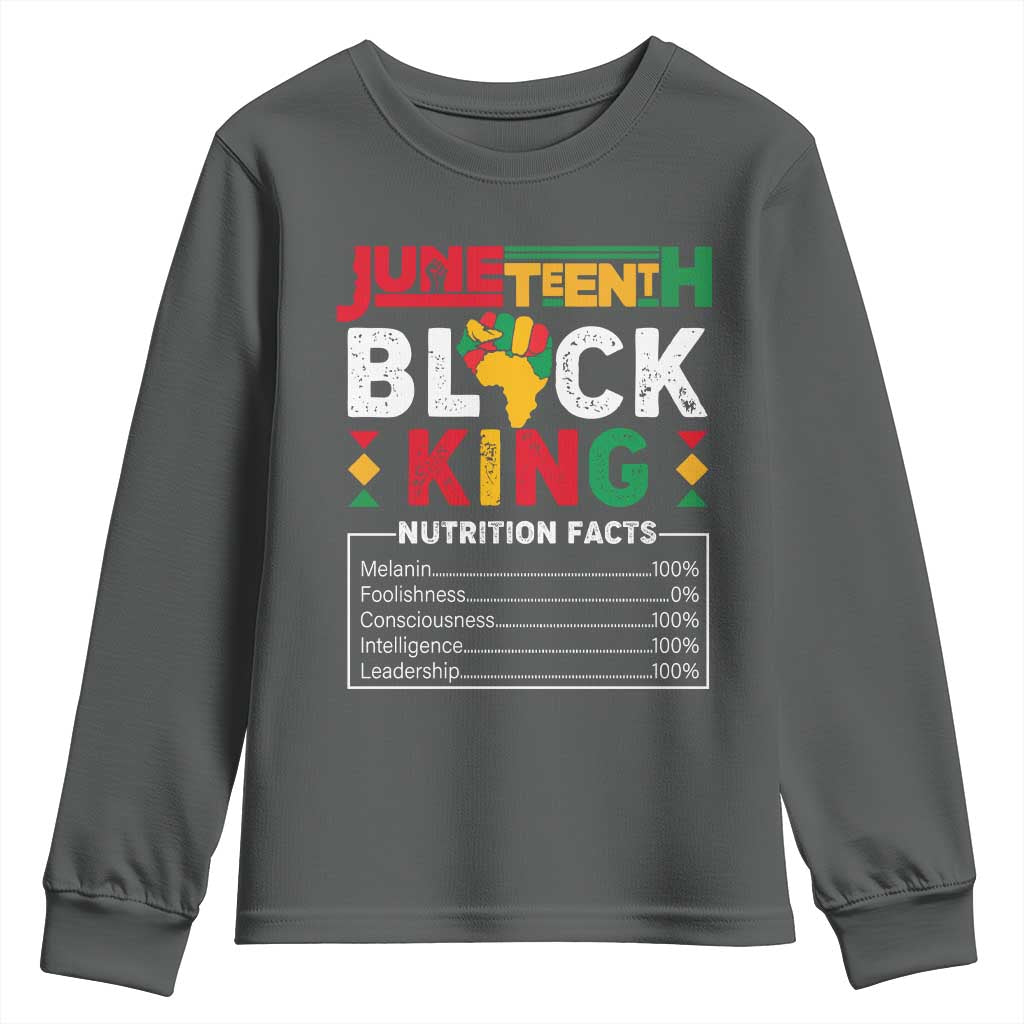 Funny Black King Nutrition Facts Youth Long Sleeve Shirt African American