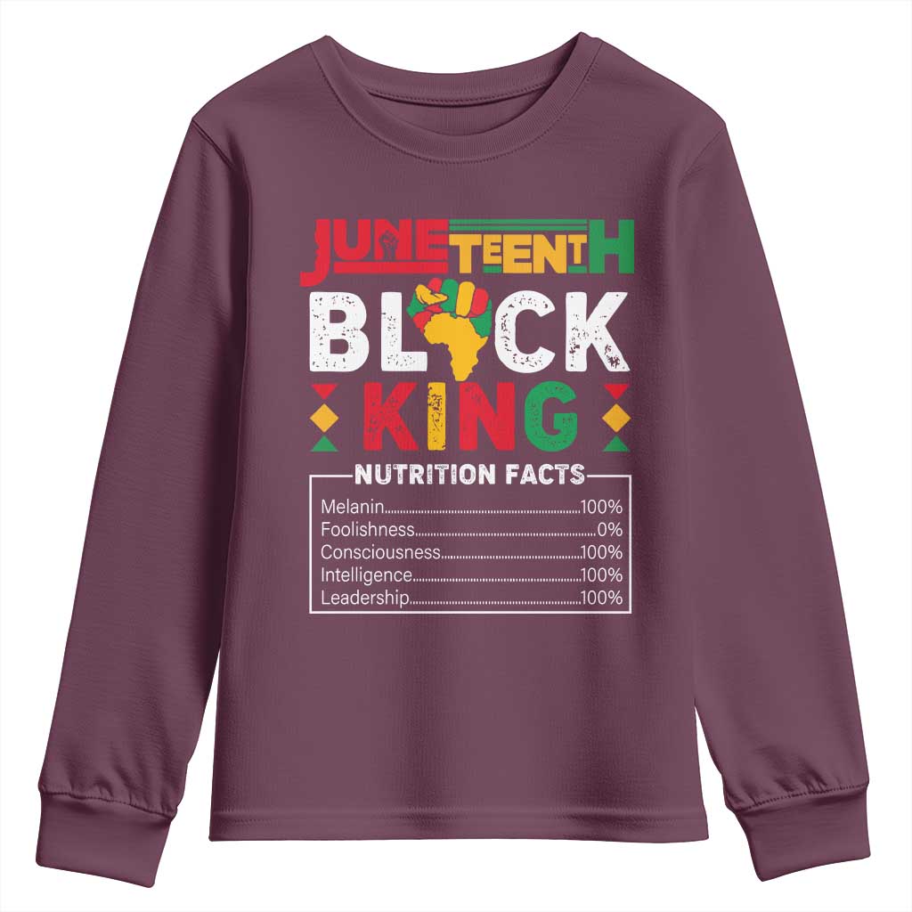 Funny Black King Nutrition Facts Youth Long Sleeve Shirt African American