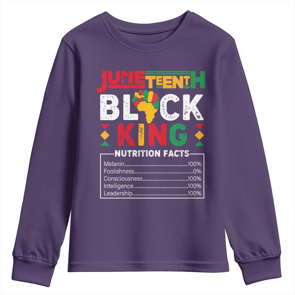 Funny Black King Nutrition Facts Youth Long Sleeve Shirt African American