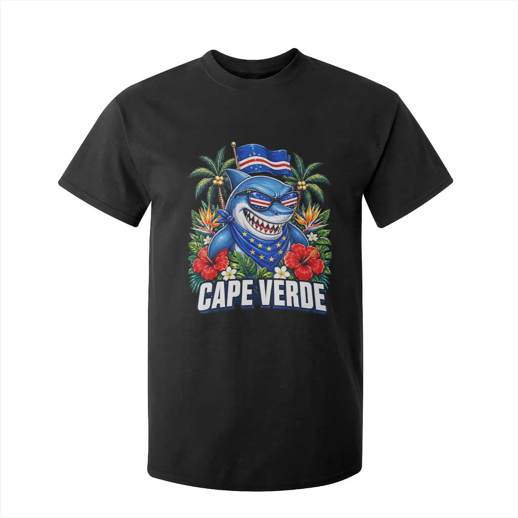 Cape Verde Cool Blue Shark Tropical Graphic T Shirt For Kid Cabo Verde Paradise Verdean Soccer Football Fans