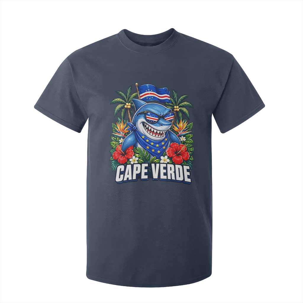 Cape Verde Cool Blue Shark Tropical Graphic T Shirt For Kid Cabo Verde Paradise Verdean Soccer Football Fans