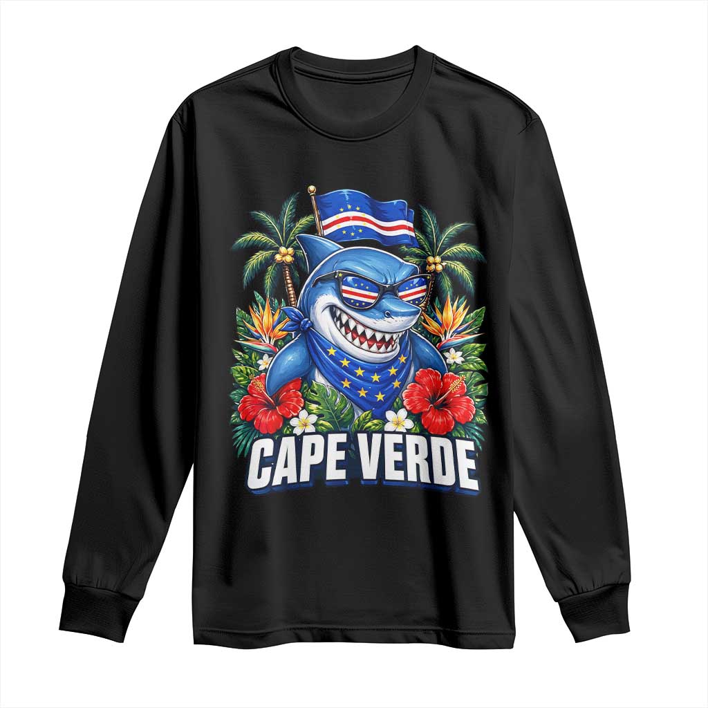 Cape Verde Cool Blue Shark Tropical Graphic Long Sleeve Shirt Cabo Verde Paradise Verdean Soccer Football Fans