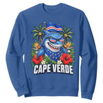 Cape Verde Cool Blue Shark Tropical Graphic Sweatshirt Cabo Verde Paradise Verdean Soccer Football Fans