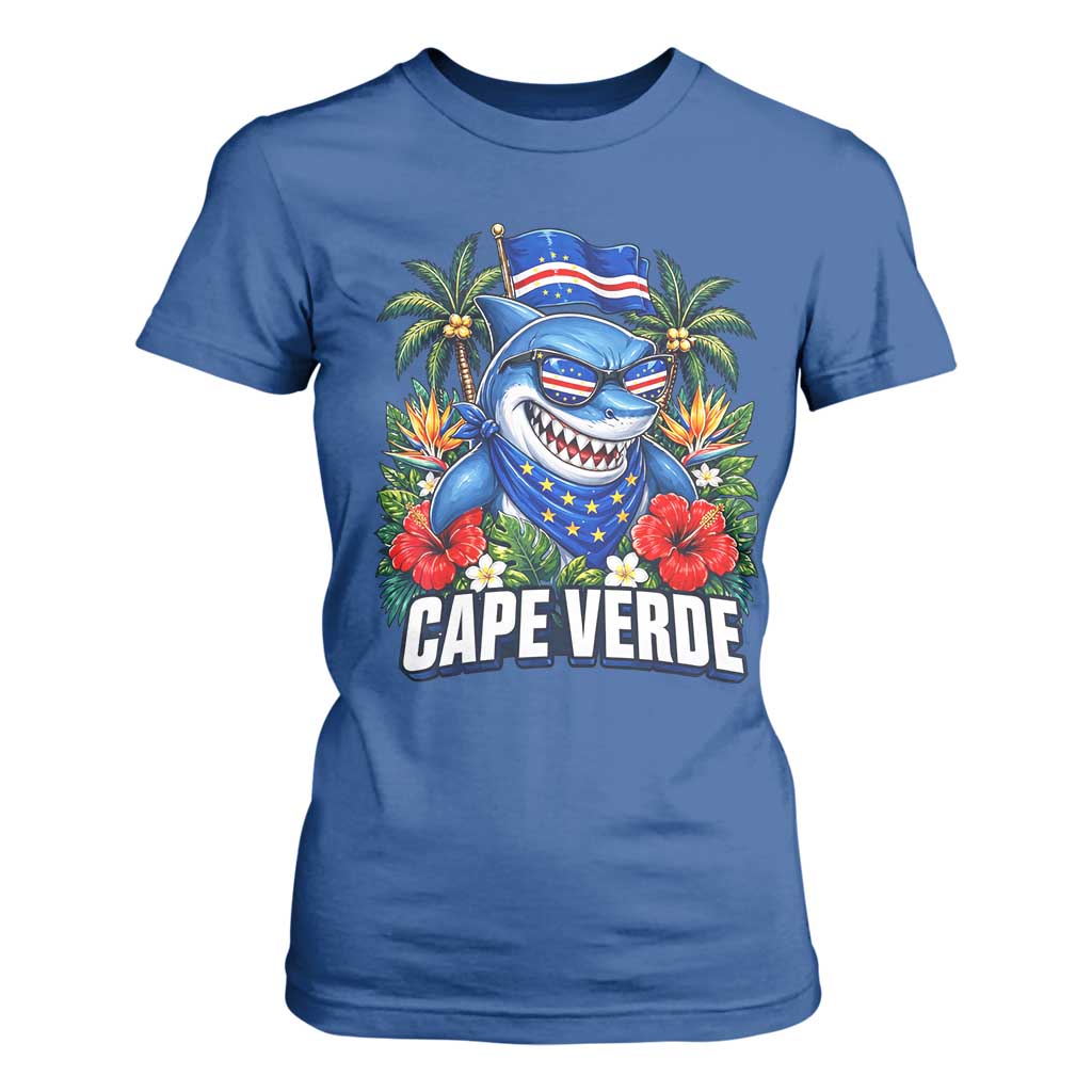 Cape Verde Cool Blue Shark Tropical Graphic T Shirt For Women Cabo Verde Paradise Verdean Soccer Football Fans