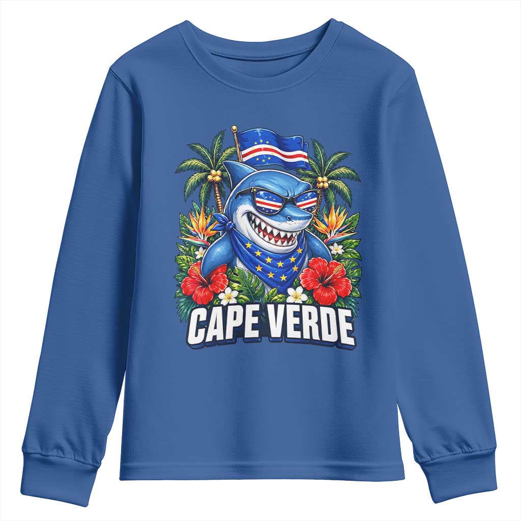 Cape Verde Cool Blue Shark Tropical Graphic Youth Sweatshirt Cabo Verde Paradise Verdean Soccer Football Fans