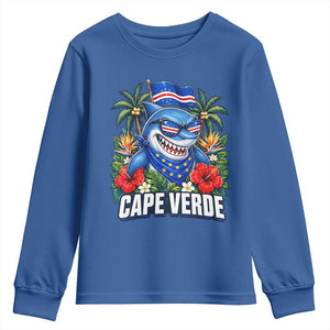 Cape Verde Cool Blue Shark Tropical Graphic Youth Sweatshirt Cabo Verde Paradise Verdean Soccer Football Fans