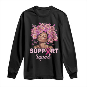 Breast Cancer Awareness Long Sleeve Shirt Black Afro Woman Support Squad Pink Ribbon Sunflower