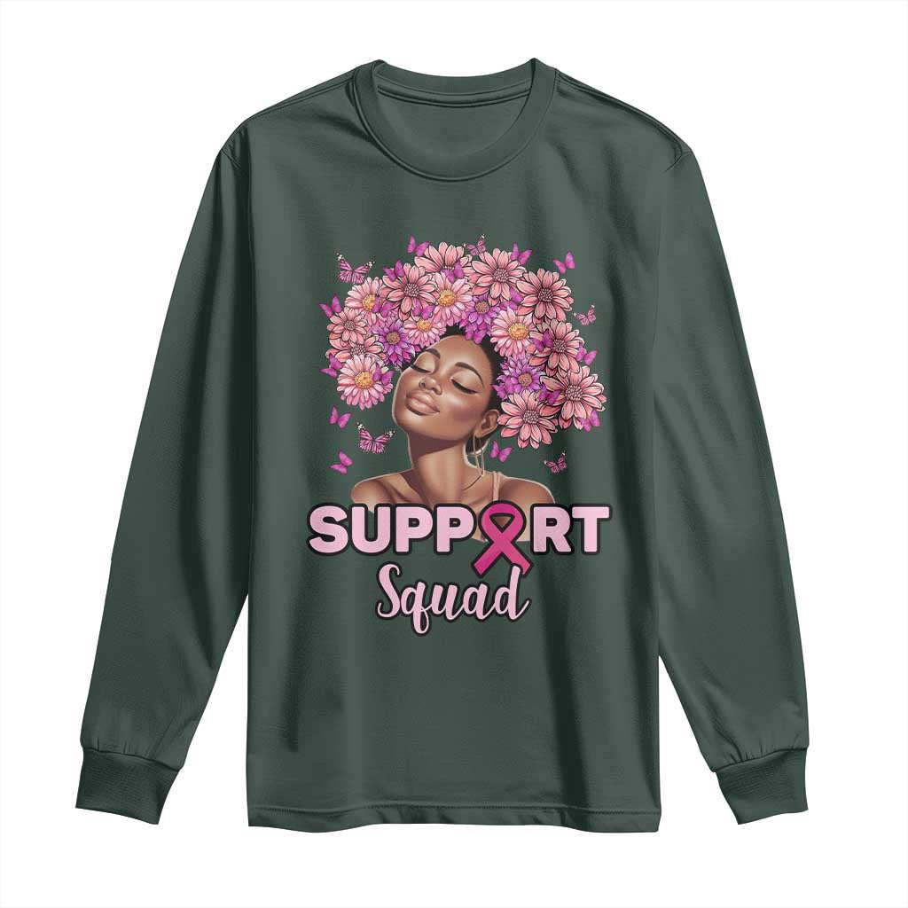 Breast Cancer Awareness Long Sleeve Shirt Black Afro Woman Support Squad Pink Ribbon Sunflower