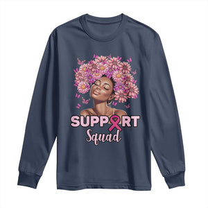 Breast Cancer Awareness Long Sleeve Shirt Black Afro Woman Support Squad Pink Ribbon Sunflower
