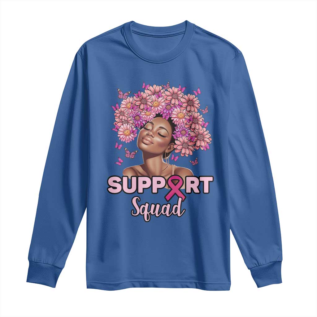 Breast Cancer Awareness Long Sleeve Shirt Black Afro Woman Support Squad Pink Ribbon Sunflower