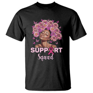 Breast Cancer Awareness T Shirt Black Afro Woman Support Squad Pink Ribbon Sunflower