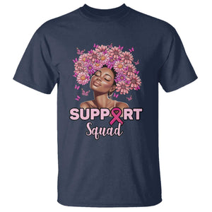 Breast Cancer Awareness T Shirt Black Afro Woman Support Squad Pink Ribbon Sunflower