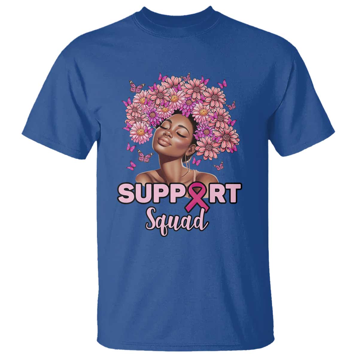 Breast Cancer Awareness T Shirt Black Afro Woman Support Squad Pink Ribbon Sunflower
