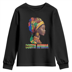 South Africa Pride Youth Long Sleeve Shirt Black African Woman