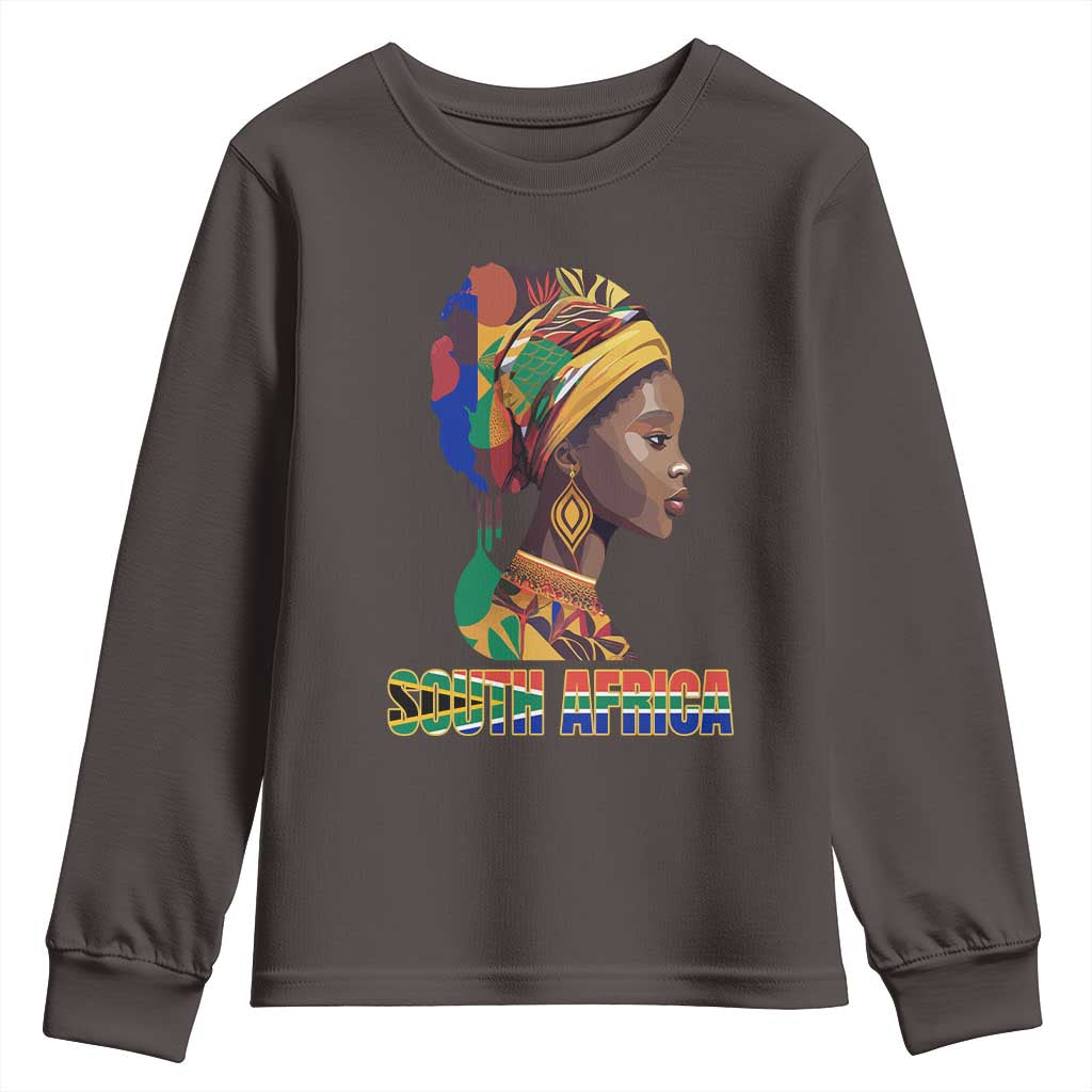 South Africa Pride Youth Long Sleeve Shirt Black African Woman