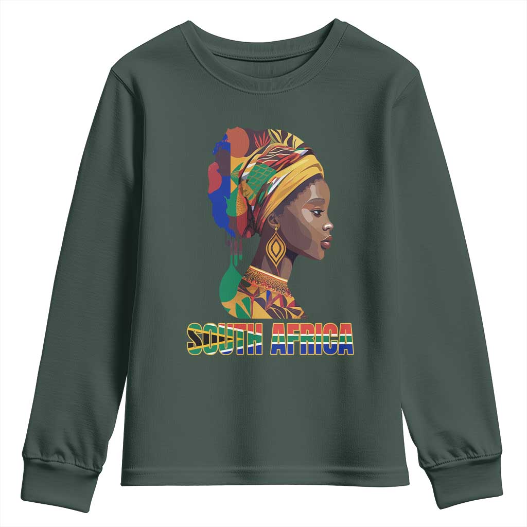 South Africa Pride Youth Long Sleeve Shirt Black African Woman