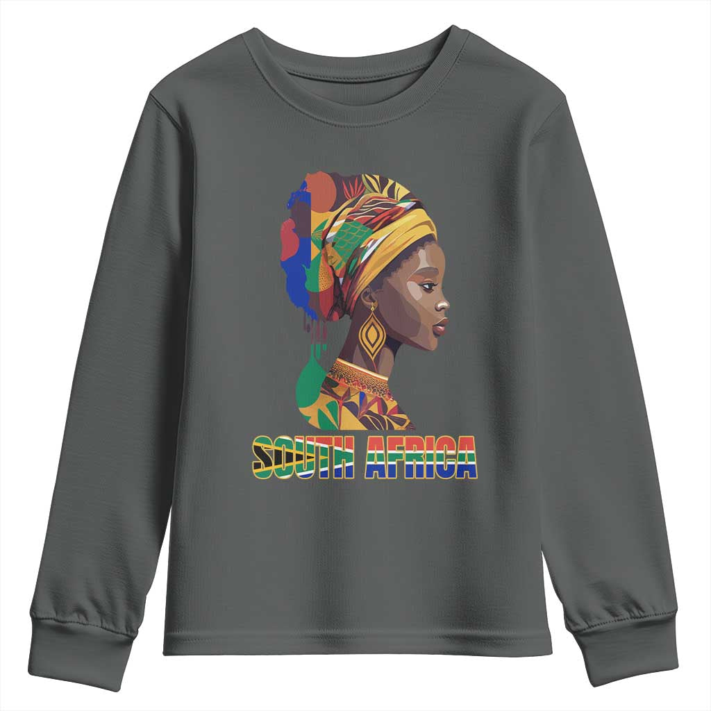 South Africa Pride Youth Long Sleeve Shirt Black African Woman