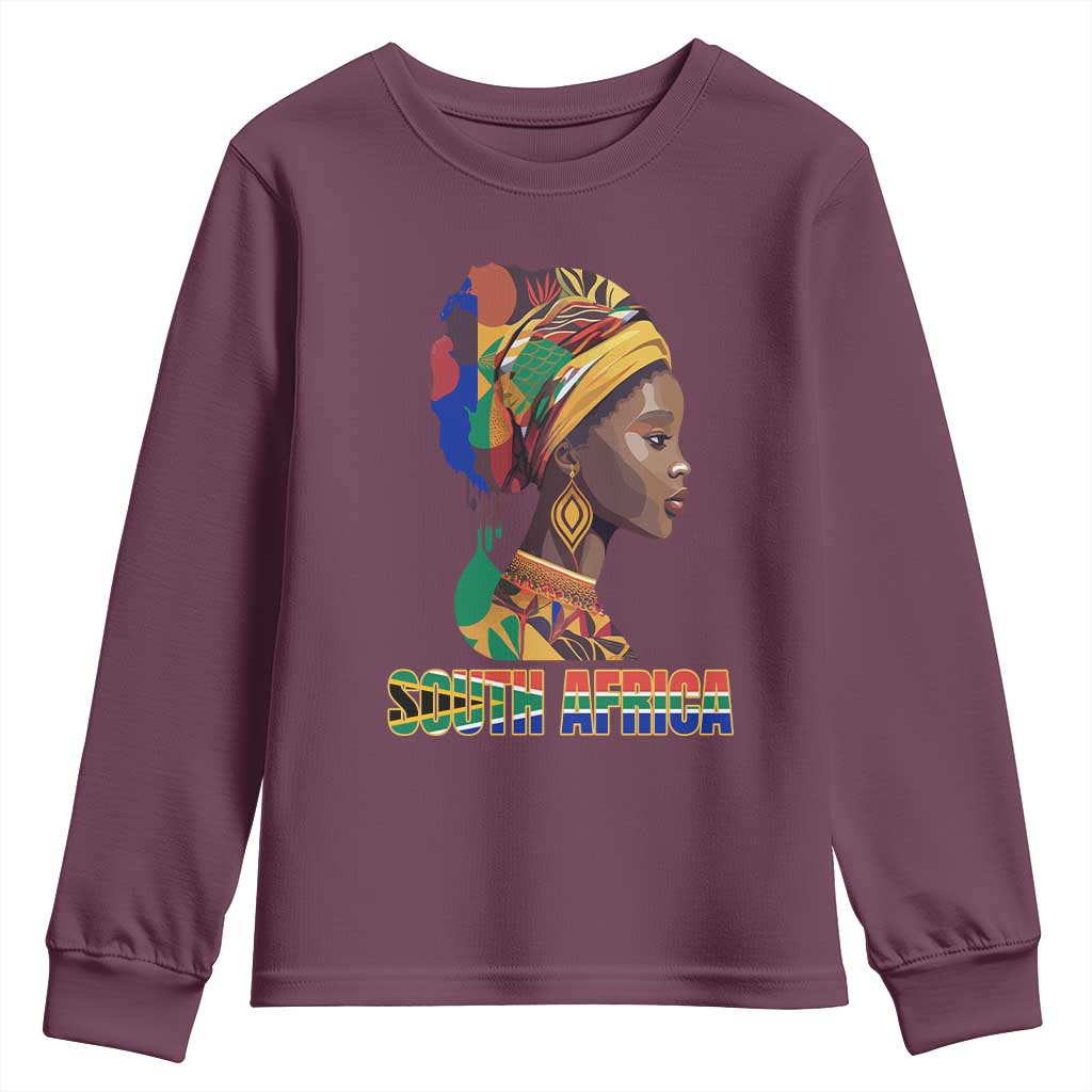 South Africa Pride Youth Long Sleeve Shirt Black African Woman