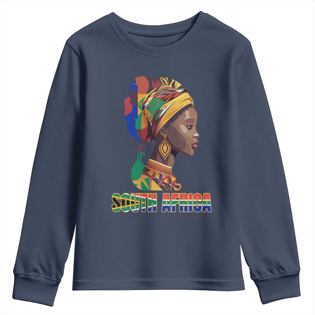 South Africa Pride Youth Long Sleeve Shirt Black African Woman