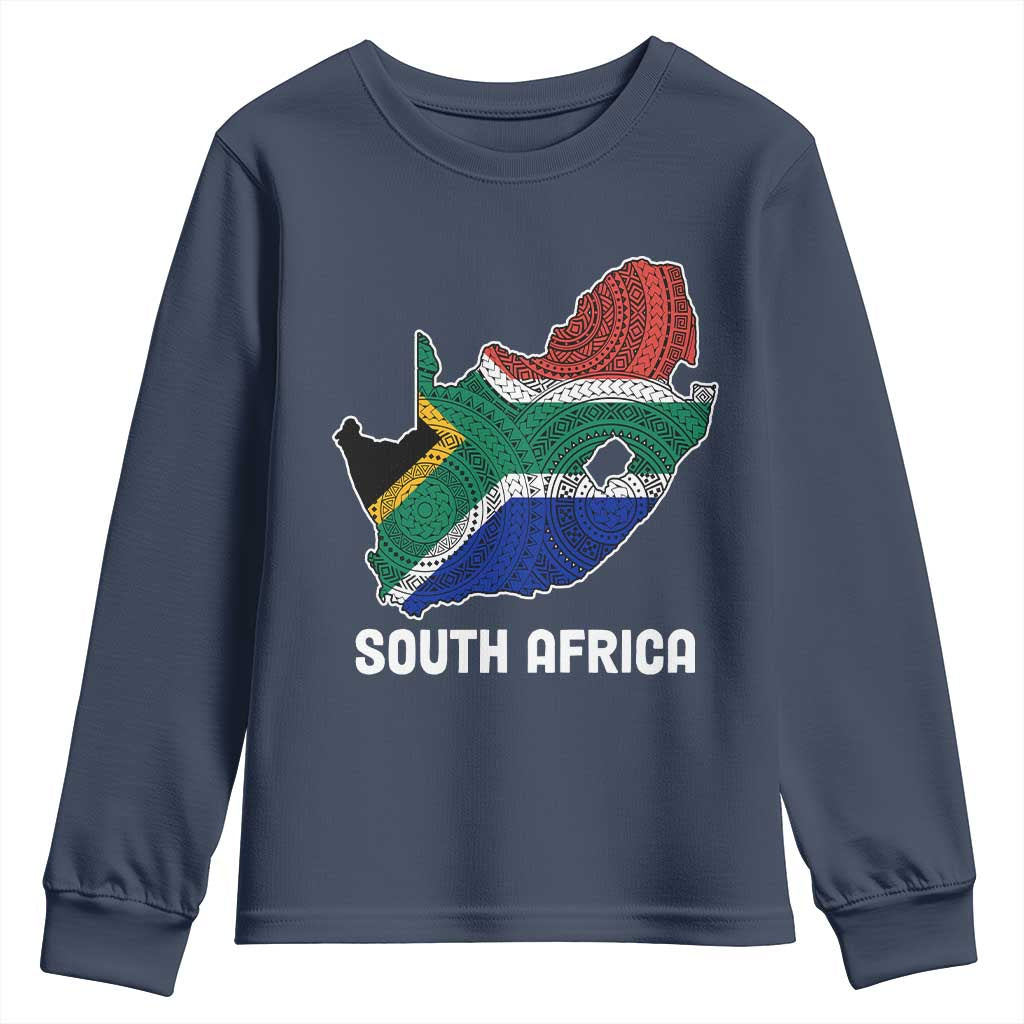 South Africa Pride Youth Long Sleeve Shirt South African Flag Map