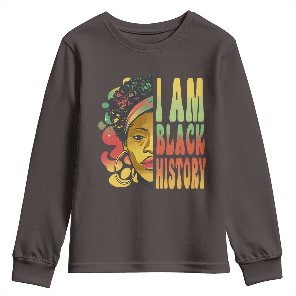 I Am Black History Youth Long Sleeve Shirt Afro Black Woman African American Pride