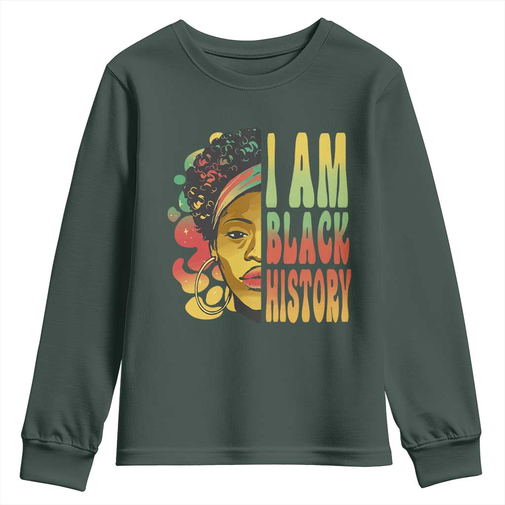 I Am Black History Youth Long Sleeve Shirt Afro Black Woman African American Pride