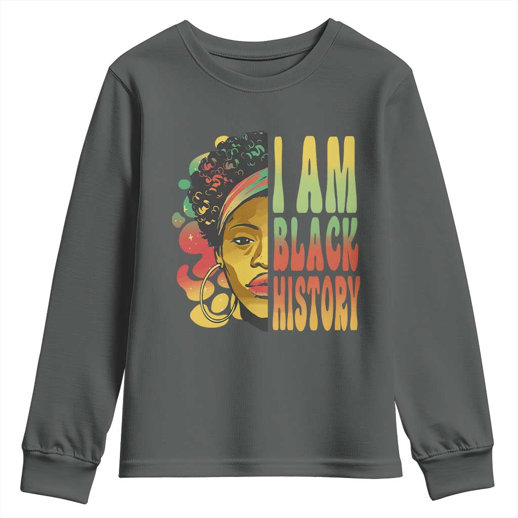 I Am Black History Youth Long Sleeve Shirt Afro Black Woman African American Pride