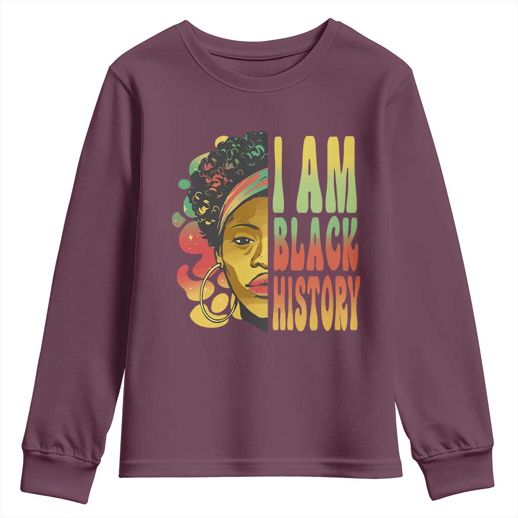 I Am Black History Youth Long Sleeve Shirt Afro Black Woman African American Pride