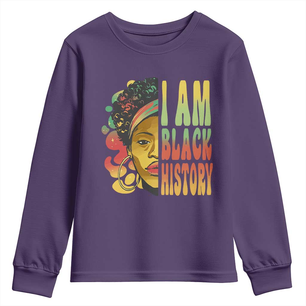 I Am Black History Youth Long Sleeve Shirt Afro Black Woman African American Pride