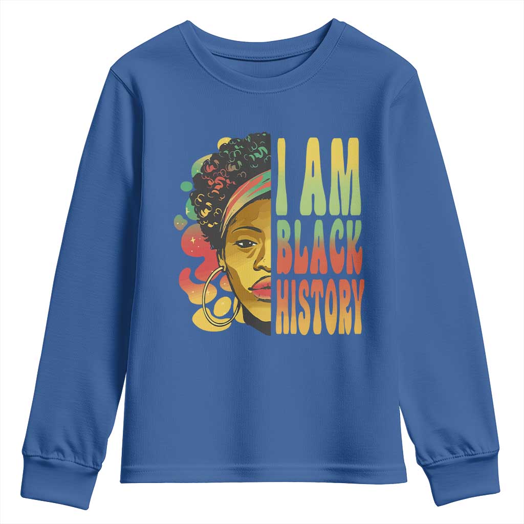 I Am Black History Youth Long Sleeve Shirt Afro Black Woman African American Pride