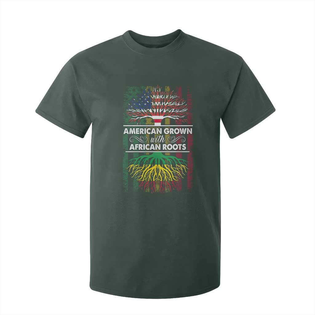 African American Roots T Shirt For Kid American Grown With African Roots US Flag Tree