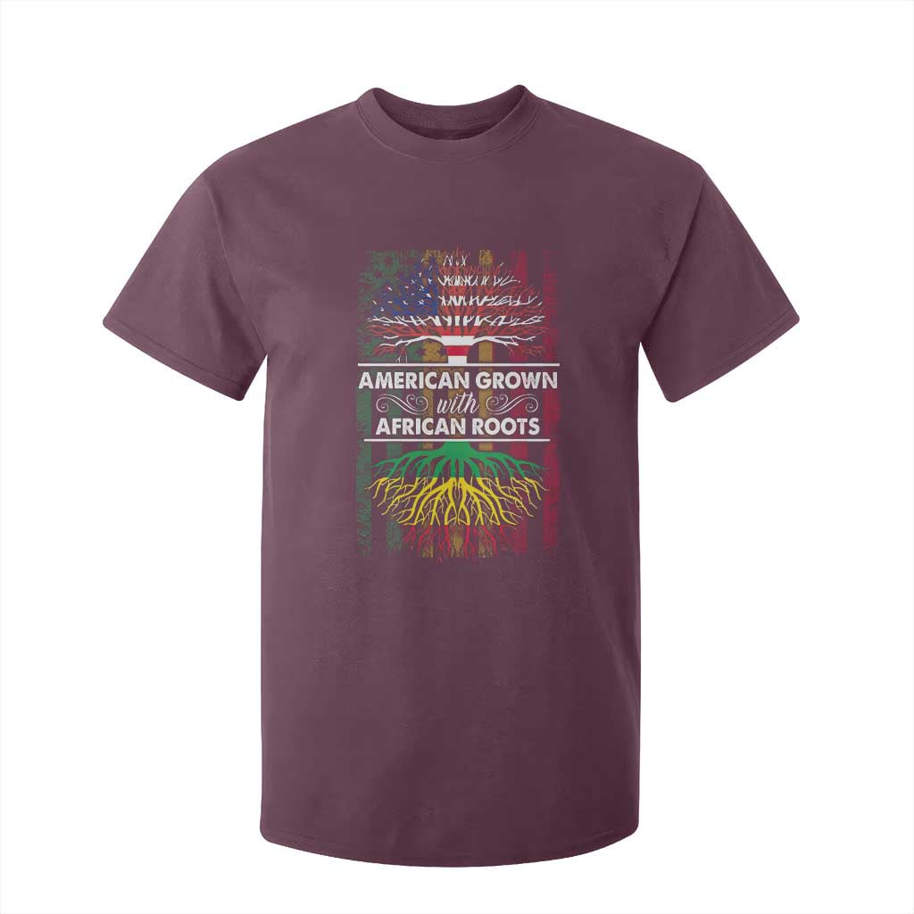 African American Roots T Shirt For Kid American Grown With African Roots US Flag Tree