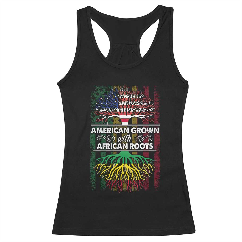 African American Roots Racerback Tank Top American Grown With African Roots US Flag Tree