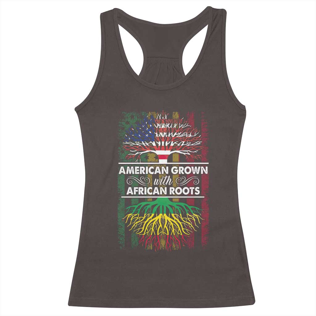 African American Roots Racerback Tank Top American Grown With African Roots US Flag Tree