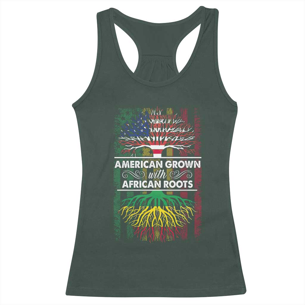African American Roots Racerback Tank Top American Grown With African Roots US Flag Tree