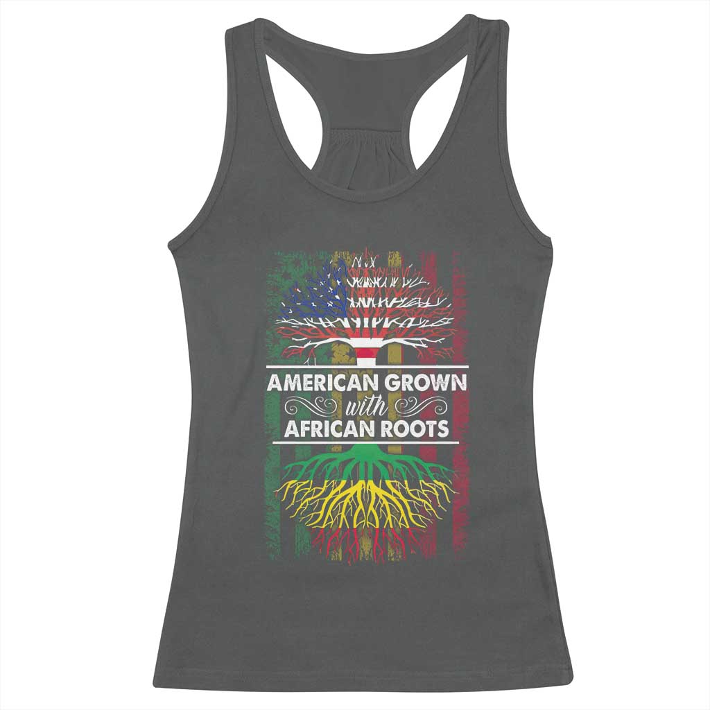 African American Roots Racerback Tank Top American Grown With African Roots US Flag Tree