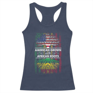 African American Roots Racerback Tank Top American Grown With African Roots US Flag Tree