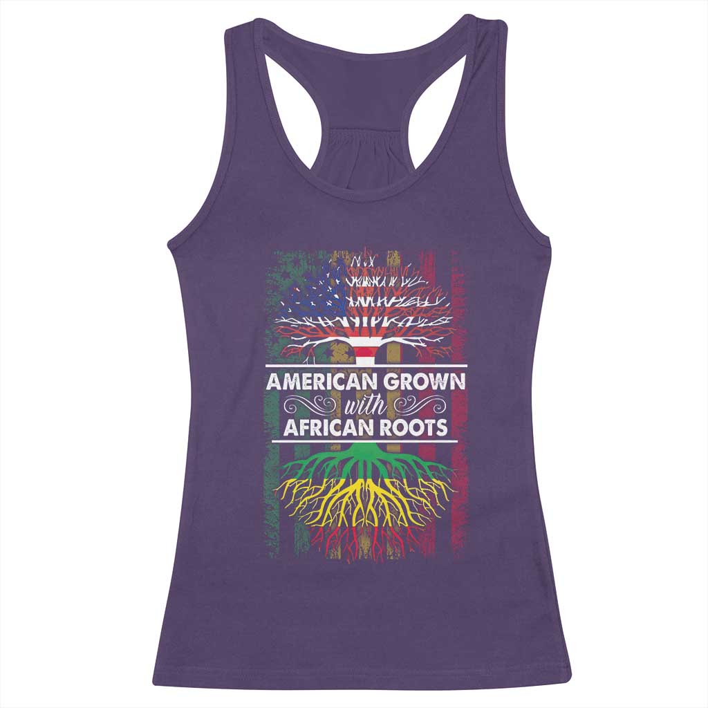 African American Roots Racerback Tank Top American Grown With African Roots US Flag Tree